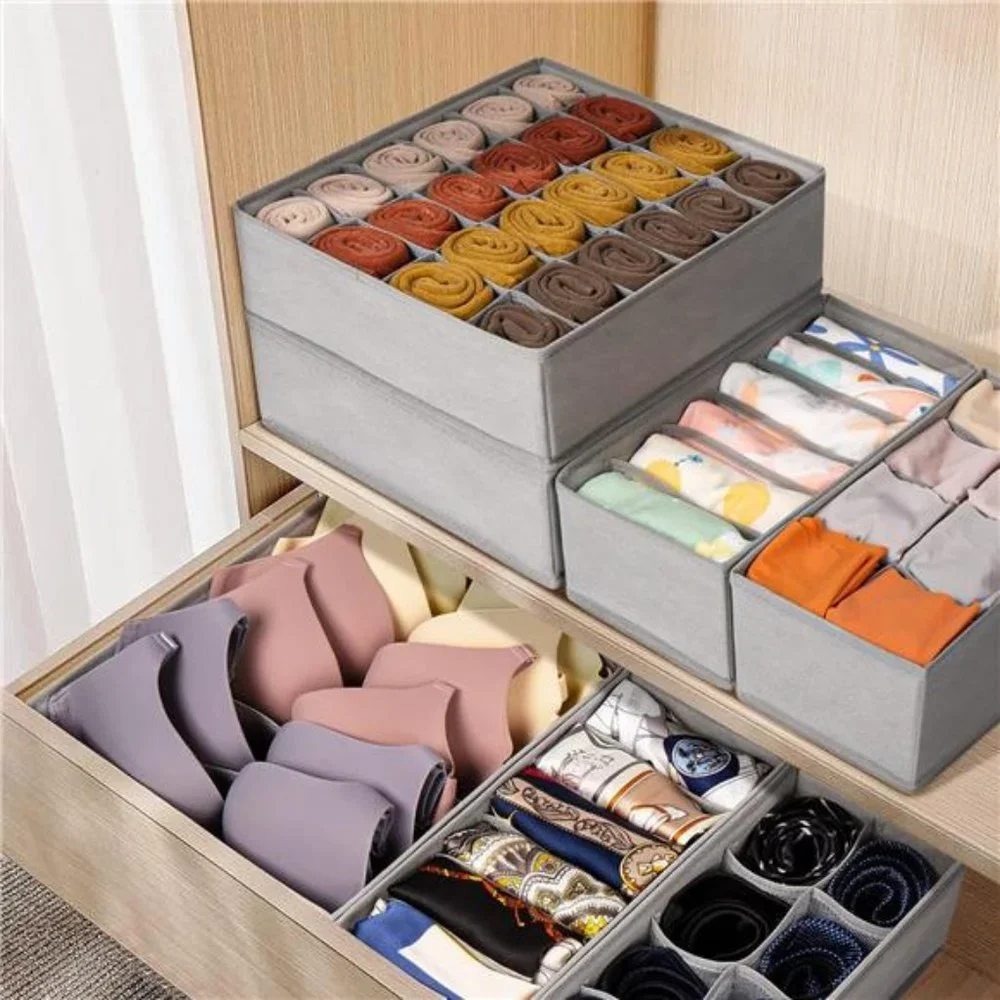 6 Pack Sock Underwear Drawer Organizer Dividers, 58 Cell Foldable Fabric Dresser